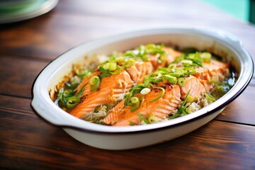 asian-style baked salmon with ginger and green onions