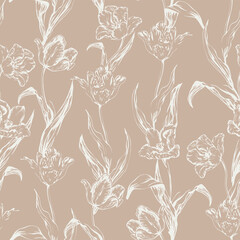 Fototapeta na wymiar Subtle Tulips Decorative vector seamless pattern. Repeating background. Tileable wallpaper print.
