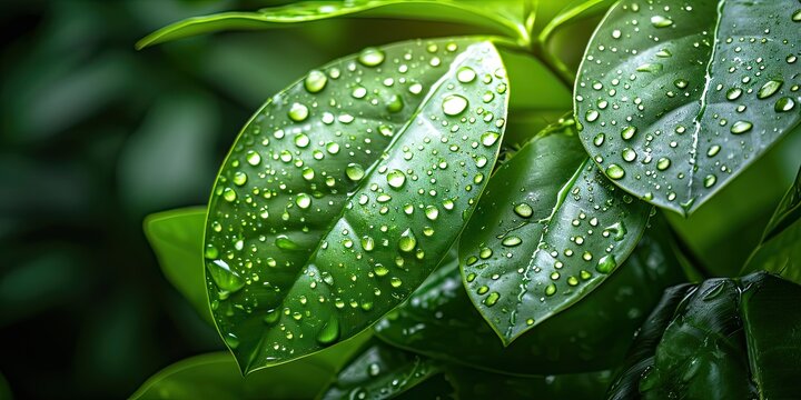 Nature elixir. Captivating image of morning dew adorning vibrant green leaf perfectly capturing essence of freshness and purity ideal addition to nature macro and environmental collections