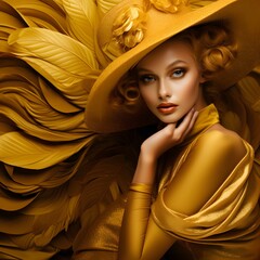 Fantasy portrait closeup woman with golden fashion