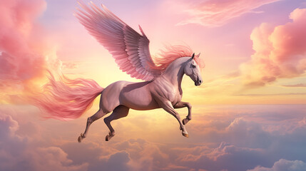 Obraz na płótnie Canvas Cavalo alado cor de rosa voando no céu