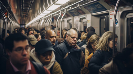 Metro lotado de pessoas 