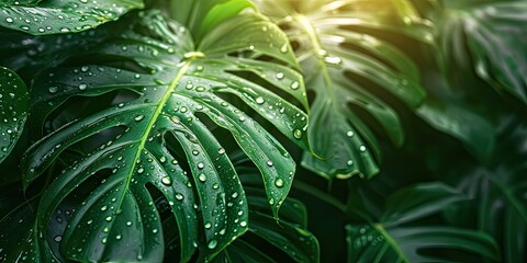 Nature elixir. Captivating image of morning dew adorning vibrant green leaf perfectly capturing...