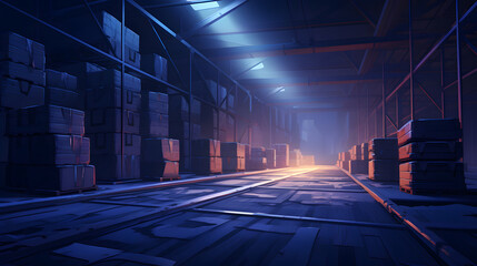 nighttime atmosphere in the warehouse with moonlight, background illustration
