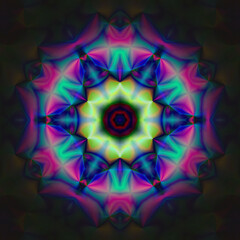 Fototapeta na wymiar decorative fantasy , flower ornament. the idea for the fabric, Wallpaper, carpets, seal. abstract pattern kaleidoscope Illustration with a kaleidoscope. psychedelic background.