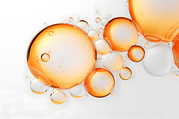 Oil bubbles are yellow-orange in water.