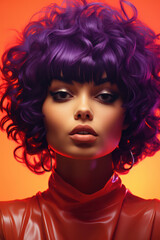 Beauty and Elegance: A Stylish Fashion Portrait of a Young Woman with Attractive Makeup and Bright Hair on a Luxurious Studio Blue Background