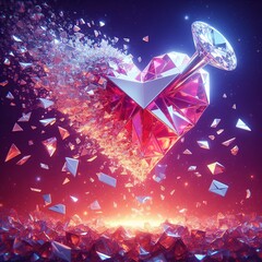The love shape created from the diamond block explosion. Created by ai generated - obrazy, fototapety, plakaty