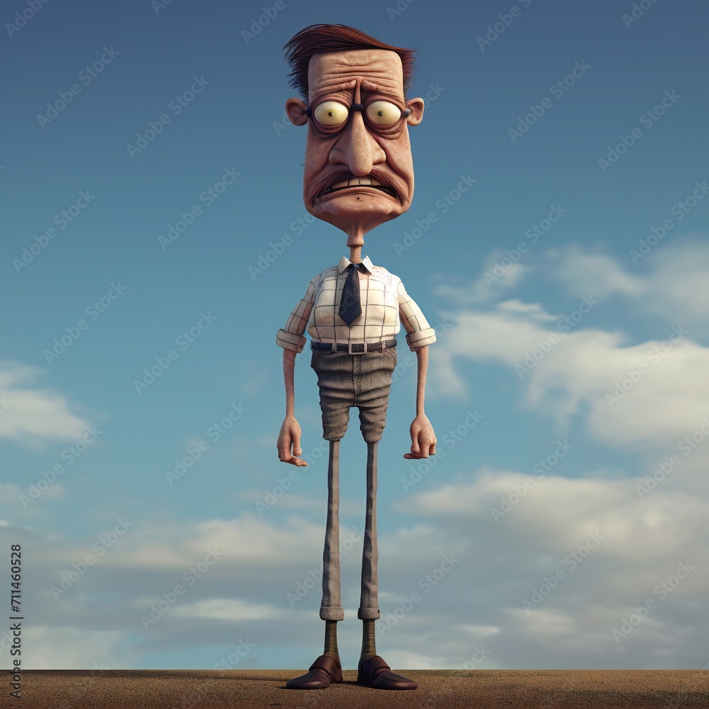 Aufkleber Funny cartoon man standing with short torso Generative Ai