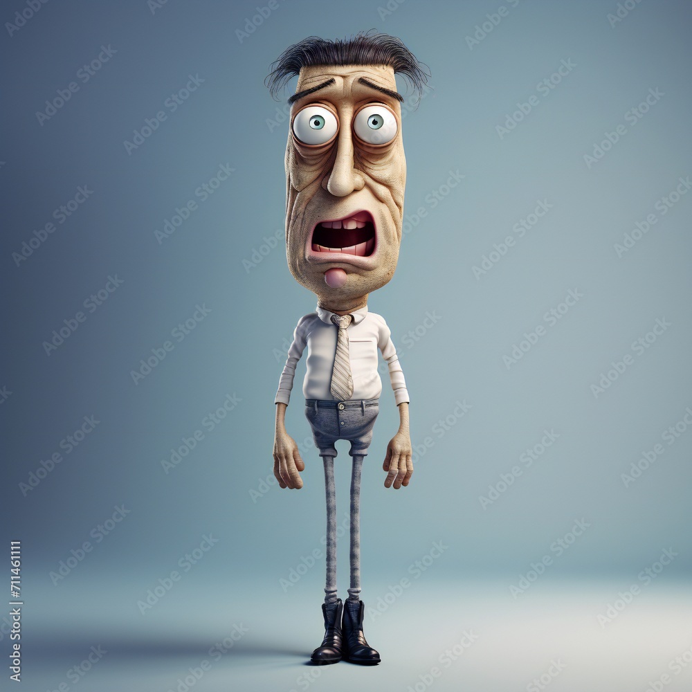 Poster funny cartoon man standing with short torso generative ai