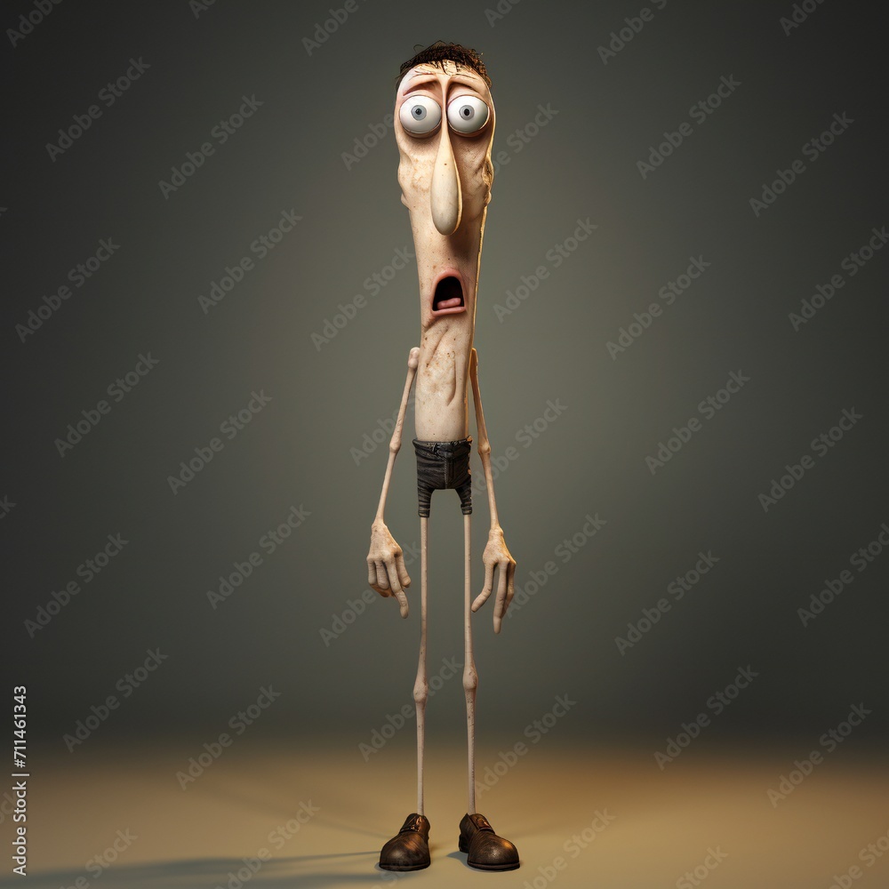 Poster funny cartoon man standing with short torso generative ai