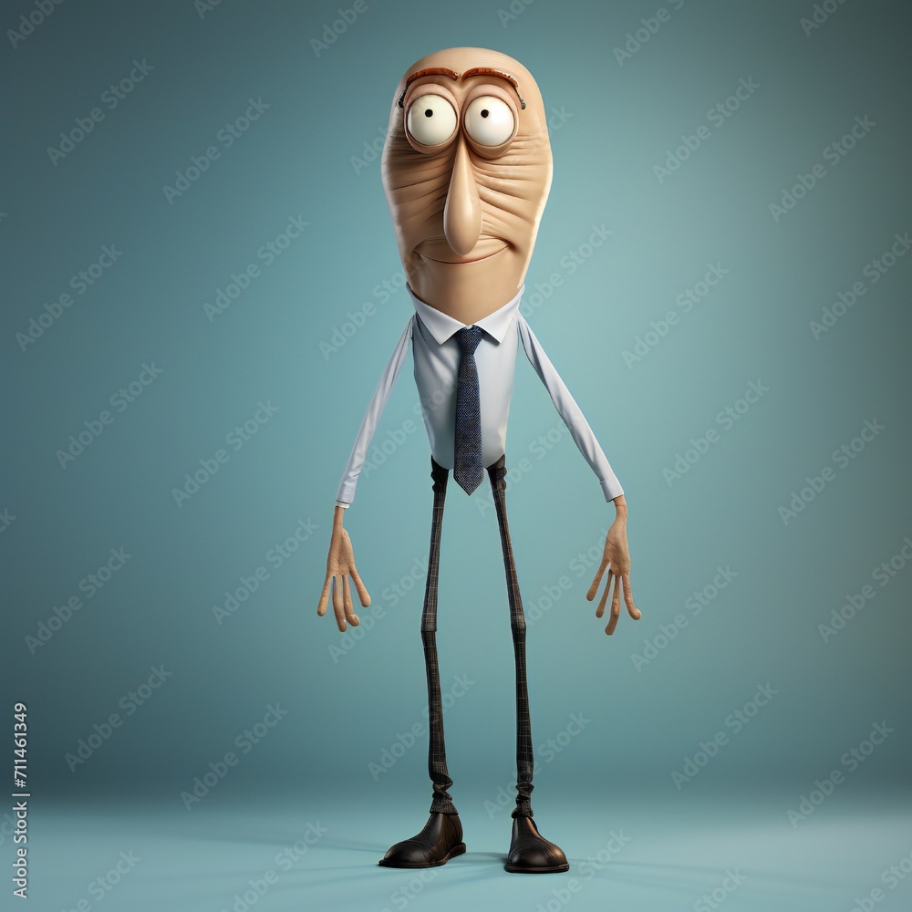 Aufkleber Funny cartoon man standing with short torso Generative Ai