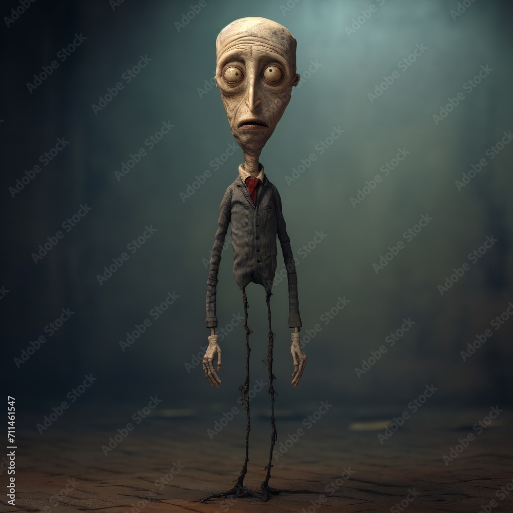 Poster funny cartoon man standing with short torso generative ai