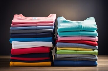 Stack of colorful clothes. Laundry and household.