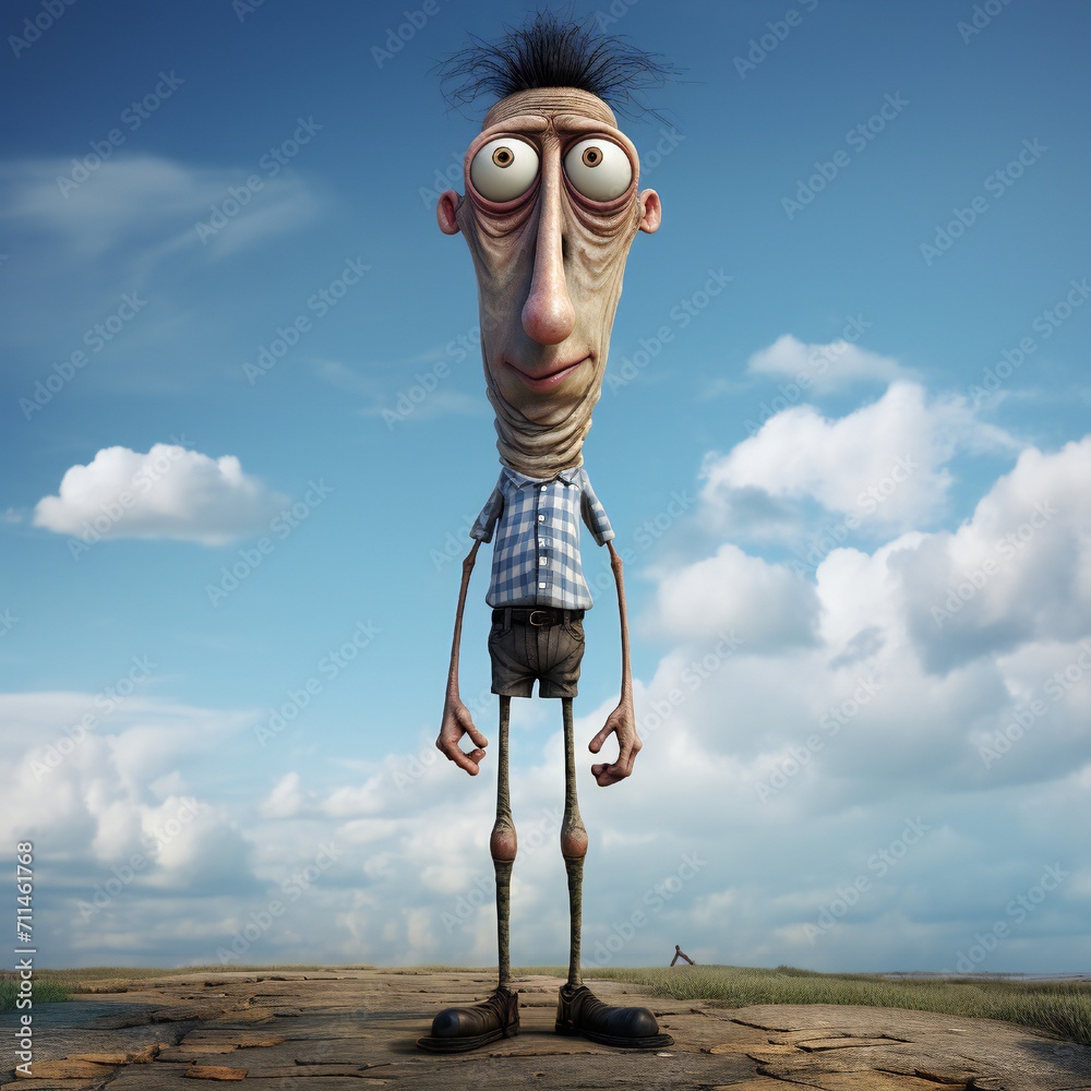 Aufkleber funny cartoon man standing with short torso generative ai