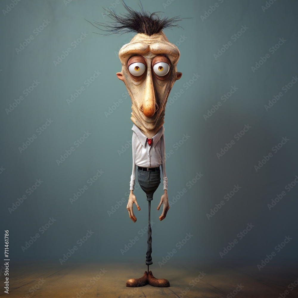 Poster Funny cartoon man standing with short torso Generative Ai