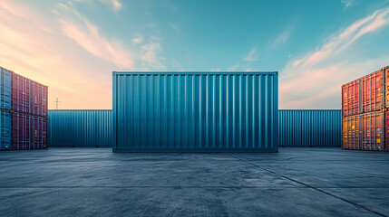 Cargo container or shipping container with strength for shipment storage and transport goods product and raw material between location or country. Made with generative ai - obrazy, fototapety, plakaty