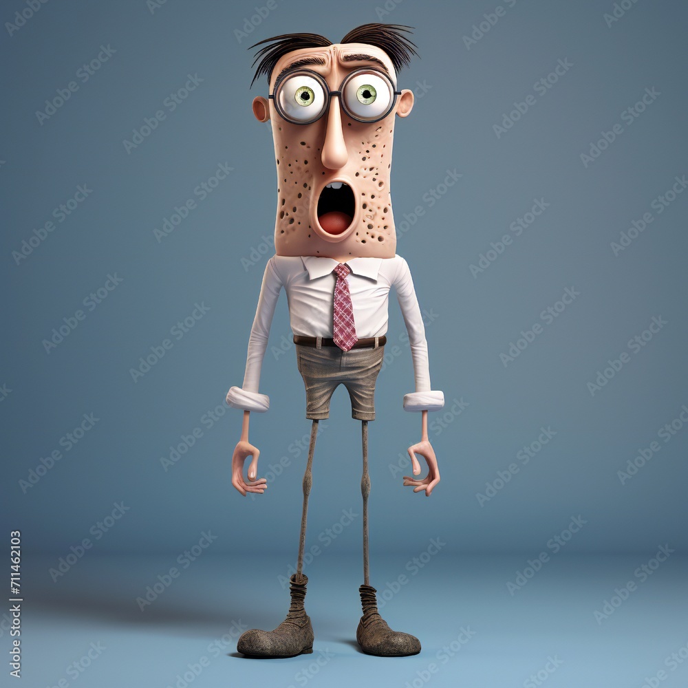 Poster Funny cartoon man standing with short torso Generative Ai