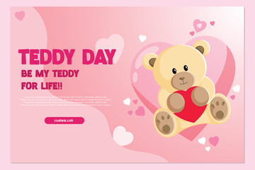 Vector illustration Happy Teddy Day Valentine’s Day Editable Post Banner Template