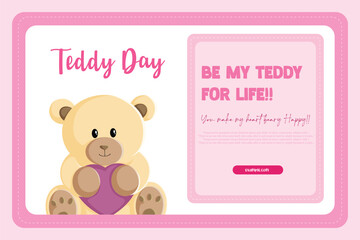 Vector illustration Happy Teddy Day Valentine’s Day Editable Post Banner Template
