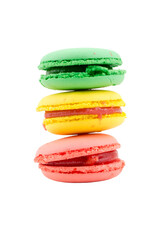 Sweet and colourful french macaroons or macaron on white background, Dessert.