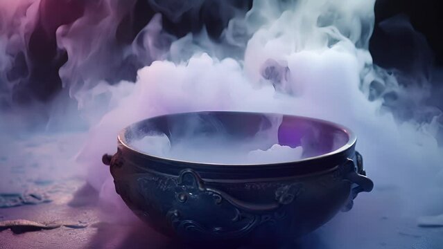 An eerily close view of a churning cauldron of grey, blue, and purple clouds, with lightning flashing across its depths.