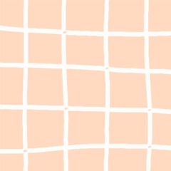 Hand drawn grid. doodle beige, white plaid pattern. Check, square background with texture. Line art freehand grid vector outline texture