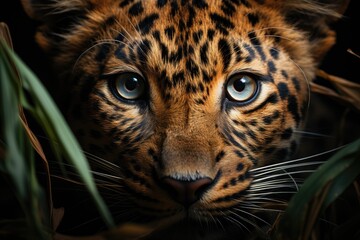 The majestic african leopard gazes intently at the camera, its striking fur and piercing eyes capturing the essence of the wild and untamed beauty of this terrestrial felidae