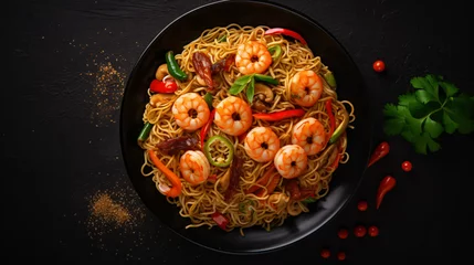 Foto op Canvas Top view of Mie Goreng an Indonesian stir fried dish © Ashley