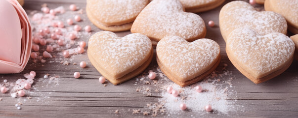 Obraz na płótnie Canvas Heart shaped cookies icing for Valentine's day delicious homemade natural pastry, baking with love for Valentines day, love concept