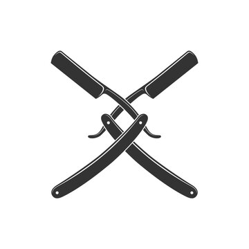 recommend clip art: Crossed razors icon. Straight razors for shaving graphic sign isolated on white background. Barber shop logo template. Vector illustration	
                    