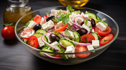 Traditional healthy and tasty greek salad