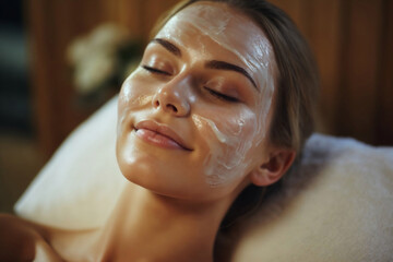 Serene woman enjoying a calming facial treatment Generative AI image