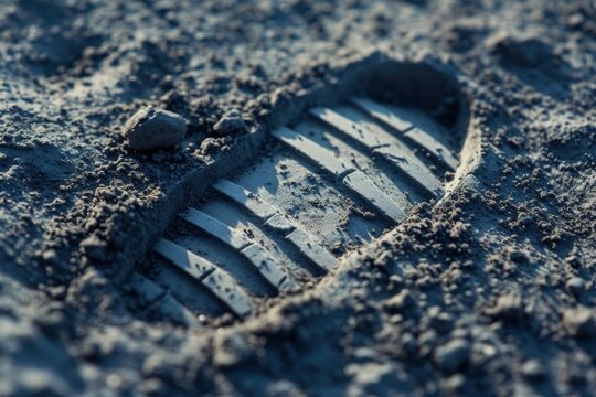 Illustration of an astronaut's footprint on the surface of the moon, concept of science and discoveries.