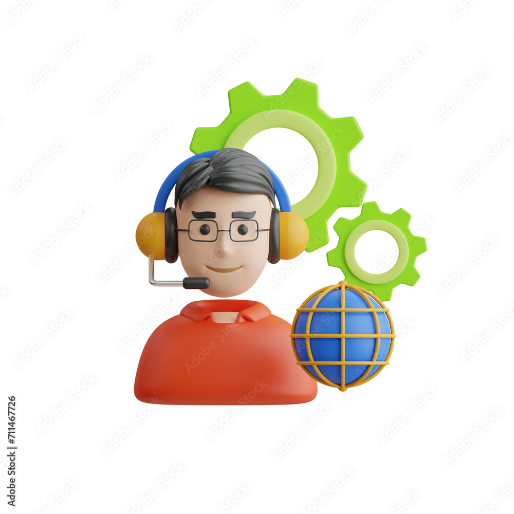 Poster 3d customer service model support experience through digital solutions. 3d illustration, 3d element,