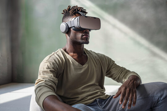 African american man engaging with virtual reality. Generative AI image