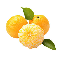 Mandarin Tangerine Orange with leaves on white background