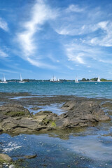 An old sailing ships at the Ile-aux-Moines island,  beautiful seascape in the Morbihan gulf, Brittany
