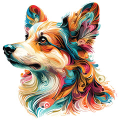 Vector Abstract head of welsh corgi pembroke from multicolored paints colored drawing