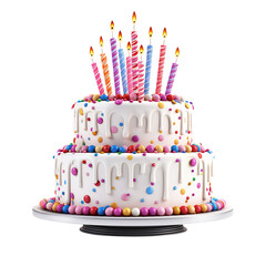 Birthday cake with candles isolated on transparent background Remove png, Clipping Path, pen tool