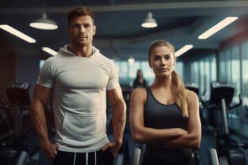 Fototapeta na wymiar Male and female athlete standing with arms crossed at the gym.