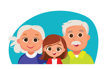Family portrait. Cute girl with grandma grandpa and. Parents and child. Happy family of 3 three members parents mom mother dad father and child kid daughter