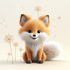 Obraz premium fox and dandelion 3d cute character modern illustration on white background