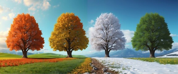 A tree in four seasons of the year - spring, summer, autumn and winter
