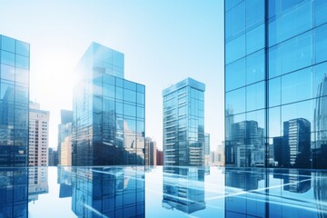 Fototapeta na wymiar A modern cityscape with glass buildings reflecting the brilliance of a clear blue sky, Generative AI