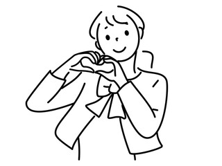 ハンドサインでハートをつくる笑顔の女性　png