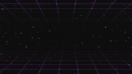 Pixel art background.8 bit game.retro game. for game assets in vector illustrations.Retro Futurism Sci-Fi Background. glowing neon grid.and stars from vintage arcade comp