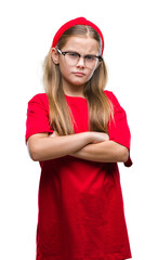 Young beautiful girl wearing glasses over isolated background skeptic and nervous, disapproving expression on face with crossed arms. Negative person.