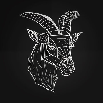 goat white line art on black background