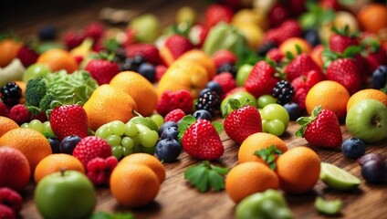 Obraz premium photos of fresh fruits of various types of shapes and colors made by AI generative